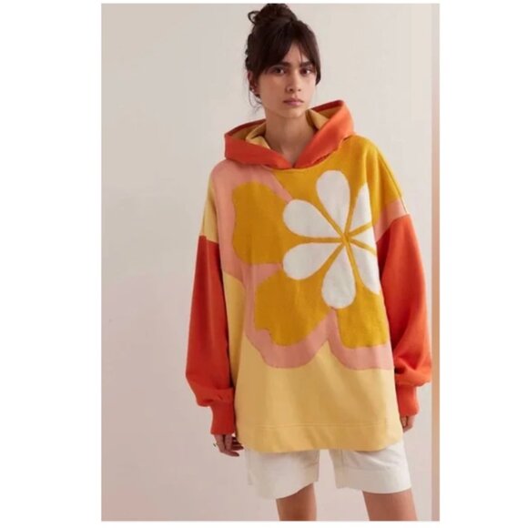 NWT Free People Clover Sweatshirt in Orange Combo XL - Picture 2 of 5